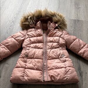 Pink Puffer Jacket with Faux Fur Hood